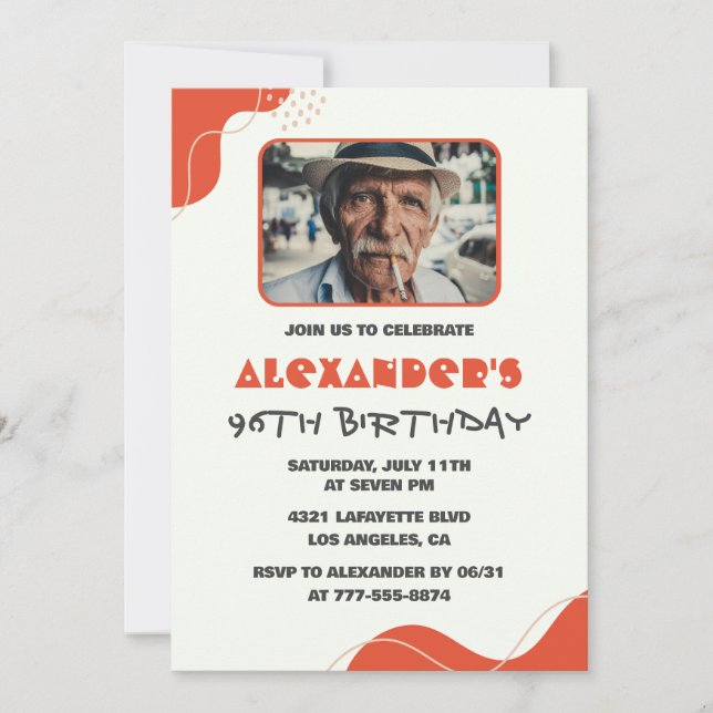 Modern White Red Men 96th birthday invitations   (Front)