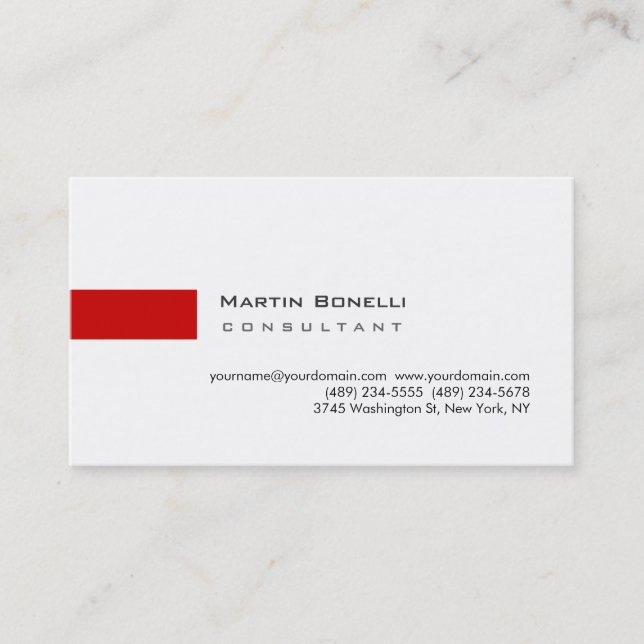 Modern White Red Simple Consultant Business Card (Front)