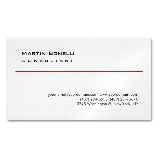 Modern White Red Simple Consultant Business Card (Front)