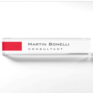 Modern White Red Simple Consultant Nameplate