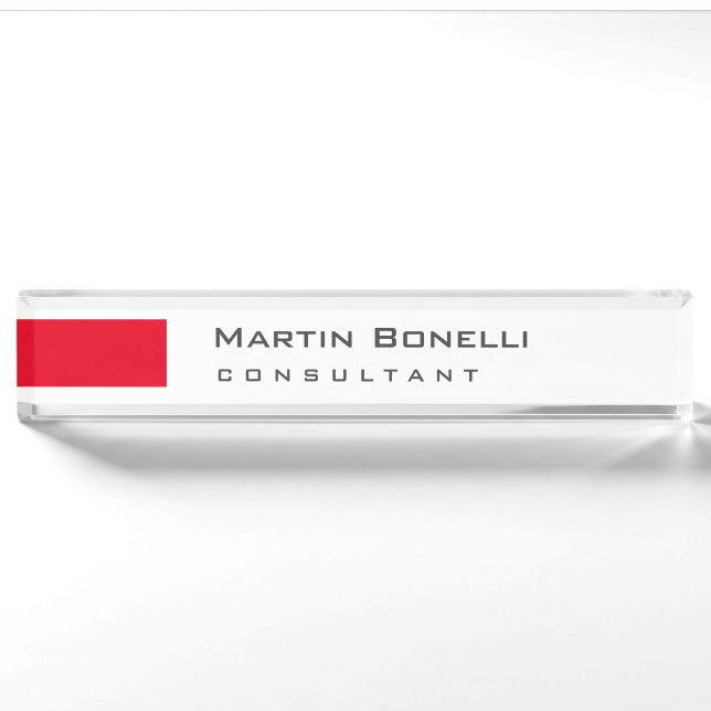 Modern White Red Simple Consultant Nameplate (Front)