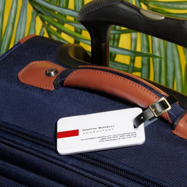 Modern White Red Simple Luggage Tag (Front Insitu 3)