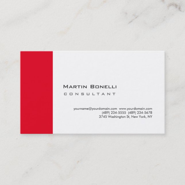 Modern White Red Simple Minimalist Business Card (Front)