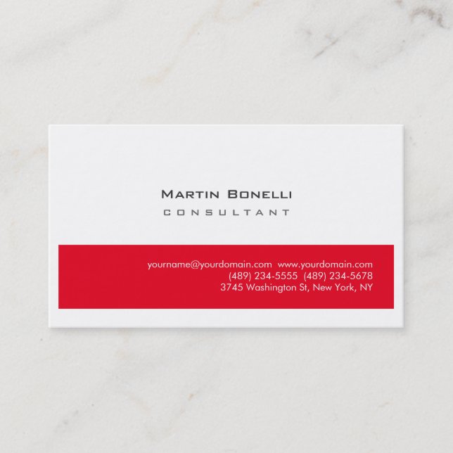Modern White Red Simple Minimalist Plain Business Card (Front)