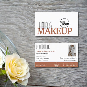 Modern White Reddish Brown with Logo and Photo Business Card