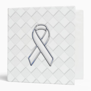Modern White Ribbon Awareness on Checkers Print Binder