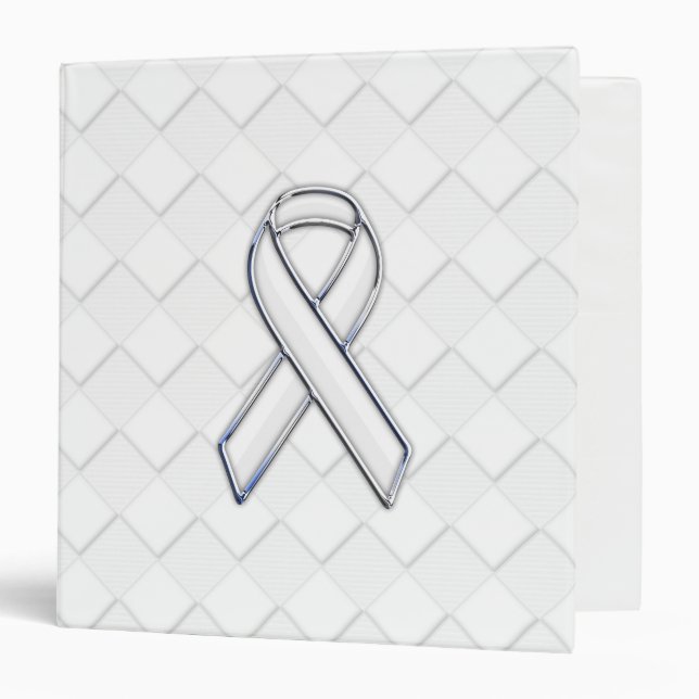 Modern White Ribbon Awareness on Checkers Print Binder (Front/Inside)