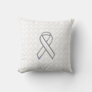 Modern White Ribbon Awareness on Checkers Print Throw Pillow