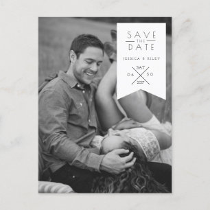 Modern White Ribbon   Save The Date Photo Announcement Postcard