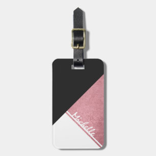 Modern White Rose Gold Black triangle Luggage Tag