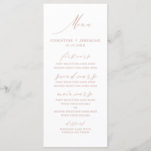 Modern White Rose Gold Elegant Script Wedding Menu