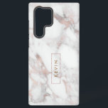 Modern White & Rose-Gold Faux Marble Samsung Galaxy Case<br><div class="desc">Modern elegant white and rose-gold faux marble stone print with framed monogram.</div>