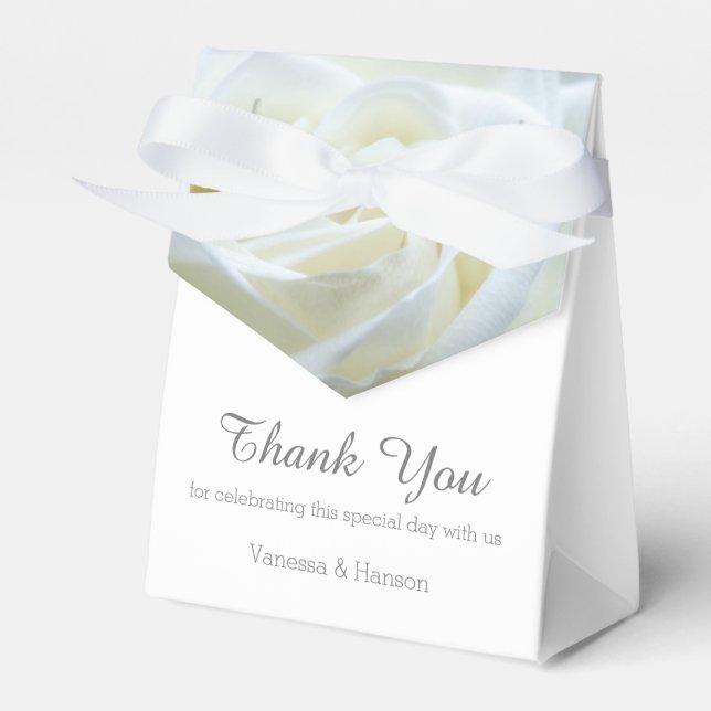 Modern White Rose Wedding Favours Box (Front Side)