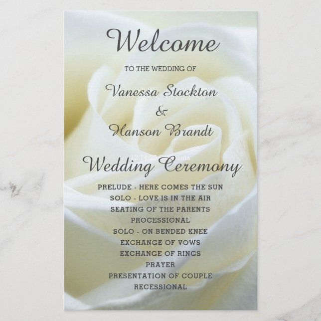 Modern White Rose Wedding Program (Front)