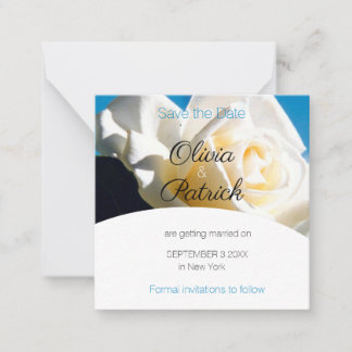 Modern White Rose Wedding Save the Date Card