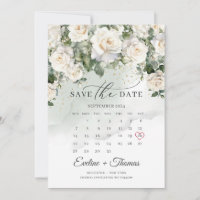 Modern white roses and greenery month calendar