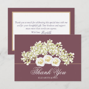 Modern White Roses Bridal Shower Thank You Card