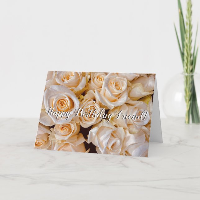 Modern White Roses Floral Happy Birthday Card (Front)