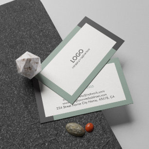 Modern white sage green and grey business card
