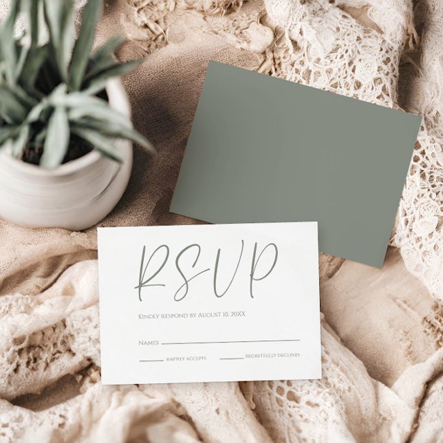 Modern White & Sage Green Wedding RSVP (Creator Uploaded)