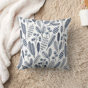 Modern White Scandinavian Floral Pattern Throw Pillow