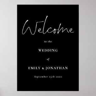 Modern White Script Black Welcome to Wedding Poste Poster