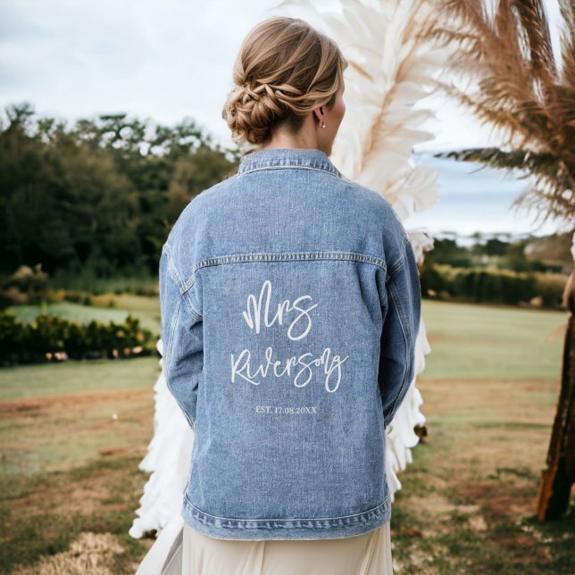 Modern white script calligraphy weddings Bride Denim Jacket (Modern white script calligraphy weddings Bride Denim Jacket)