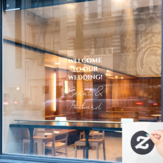 Modern White Script Couples Names Wedding Welcome Window Cling