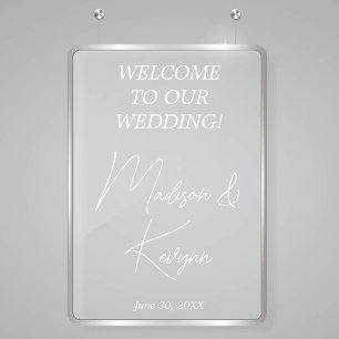 Modern White Script Couples Names Wedding Welcome  Window Cling