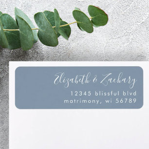Modern White Script Dusty Blue Return Address