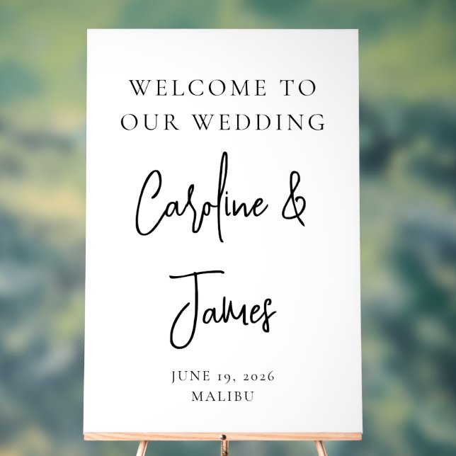 Modern White Script Font Wedding Welcome Acrylic Sign (Neutral)