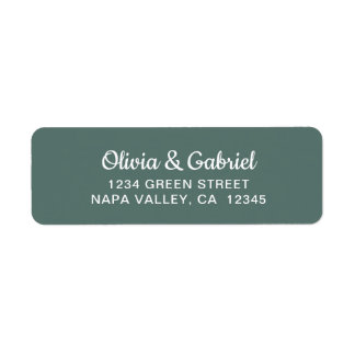 Modern white Script. Green Wedding Return Address