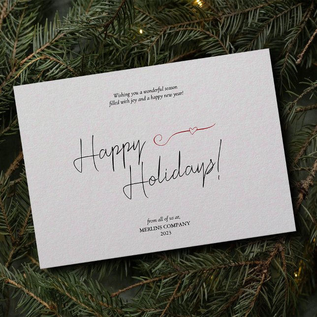 Modern White Script Happy Holidays Business Card (Creator Uploaded)