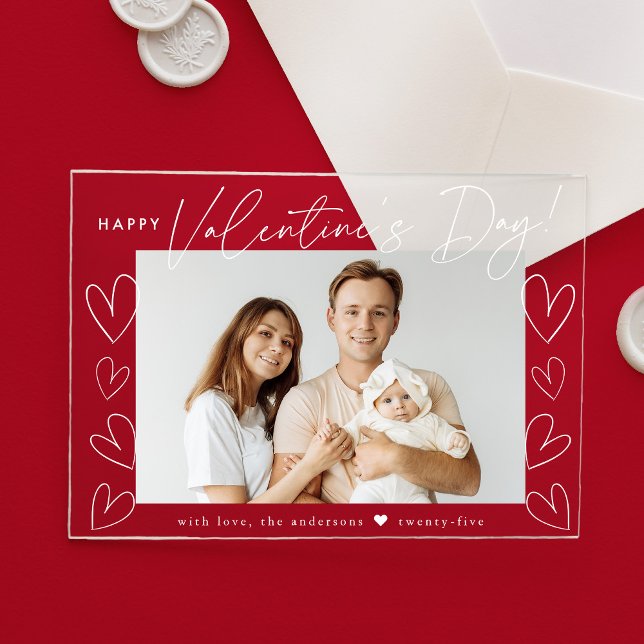 Modern White Script Happy Valentine's Day Photo Acrylic Invitations (Creator Uploaded)