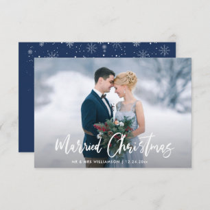 Modern White Script Holiday wedding announcement
