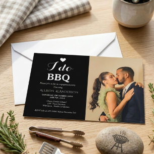 Modern white script i do bbq engagement party invitation