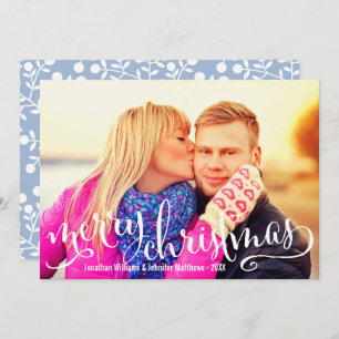 Modern White Script Merry Christmas Photo Overlay Holiday Card