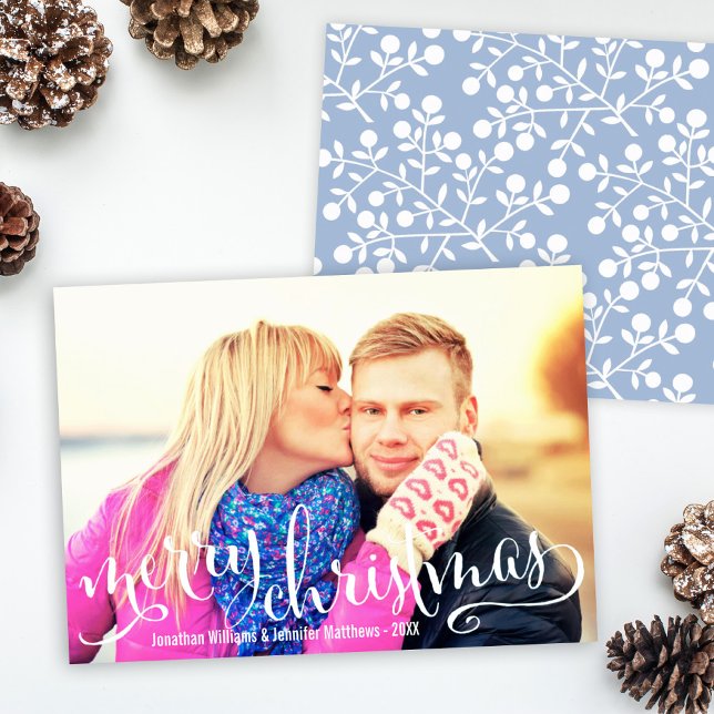 Modern White Script Merry Christmas Photo Overlay Holiday Card (Creator Uploaded)