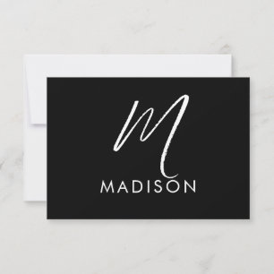 Modern White Script Monogram Initial Minimal Black Card