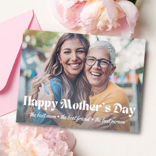 modern white script mothers day photo minimal holiday postcard