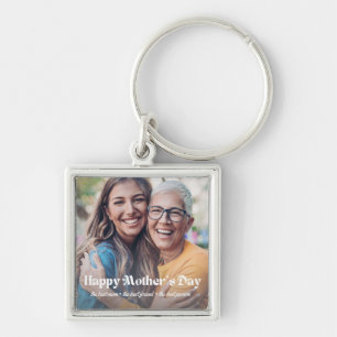 modern white script mothers day photo trendy keychain