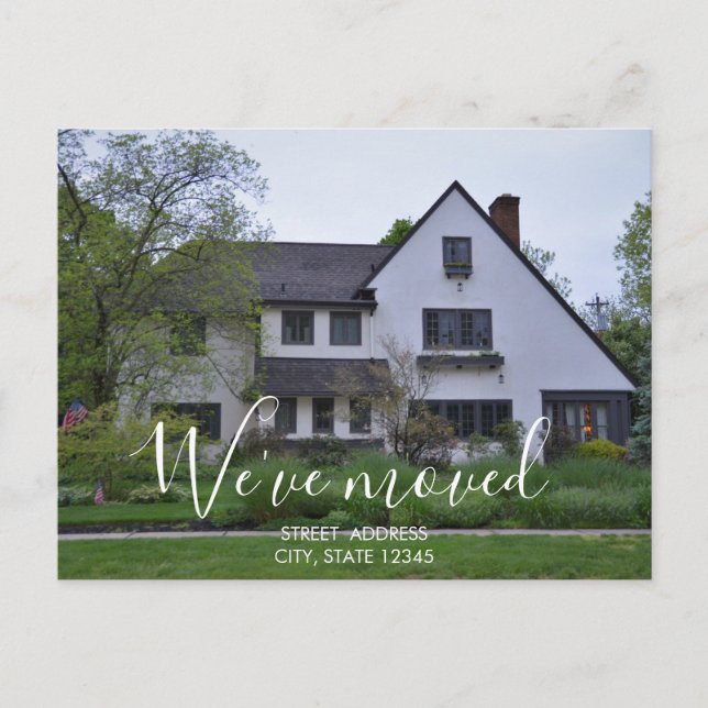 Modern White Script New House Warming Photo Announcement Postcard (Front)