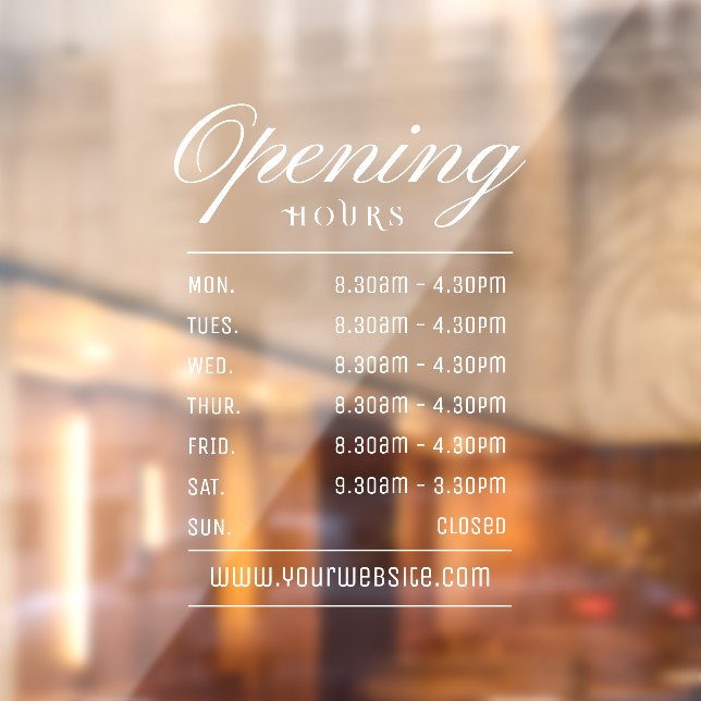 Modern White Script  Opening Hours Window Cling (Sheet 2)