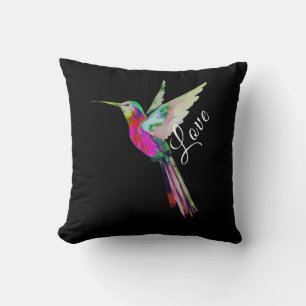 Modern White Script Peace Colourful Hummingbird   Throw Pillow