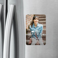 Modern White Script Photo Graduation Announcement