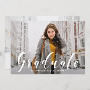 Modern White Script Photo Graduation Invitations