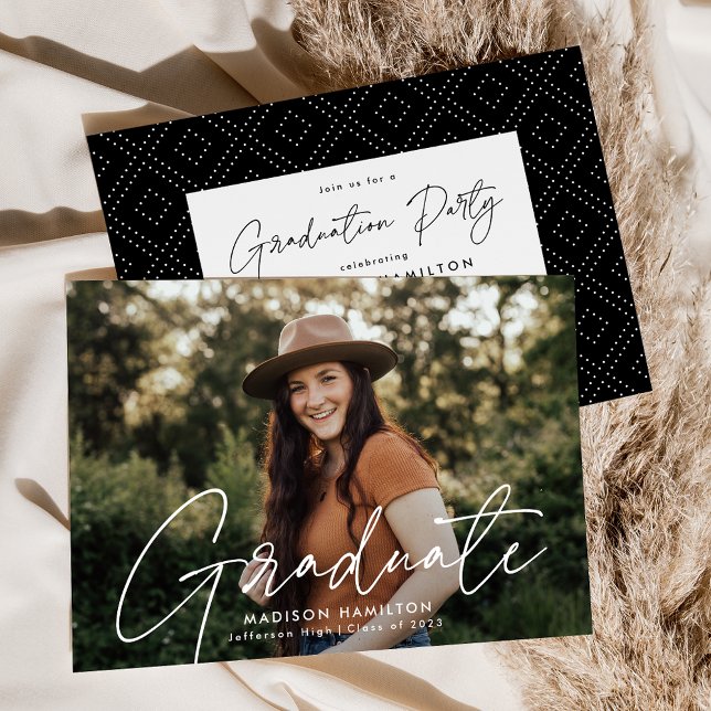 Modern White Script Photo Graduation Party Invitation (Creator Uploaded)