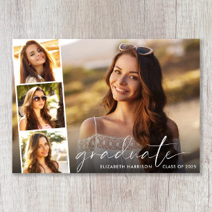 Modern White Script Photo Overlay Graduation Announcement