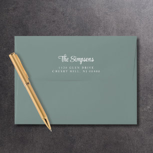 Modern White Script Sage Green Return Address Envelope
