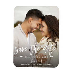 Modern White Script Save the Date Wedding Photo Magnet